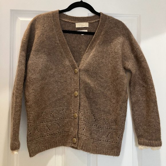 Sezane XS Brown Sweater Cardigan with lace detail - Picture 3 of 5